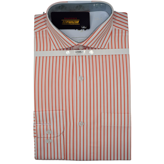Orange vertical stripes men's dress shirt