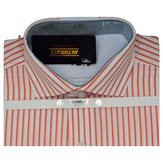 Orange vertical stripes men's dress shirt