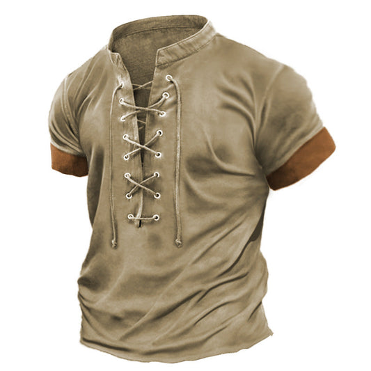 Men's Retro Lace Up Casual T-shirt